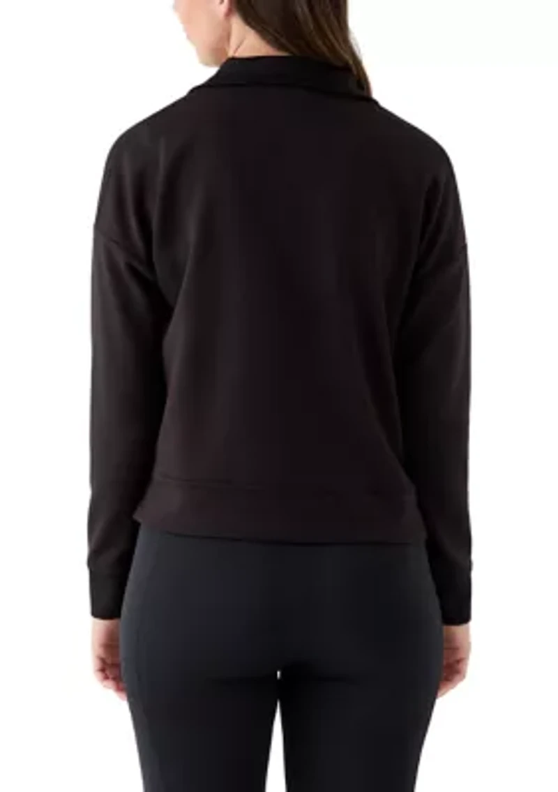 Women's Long Sleeve Quarter Zip Ribbed Top