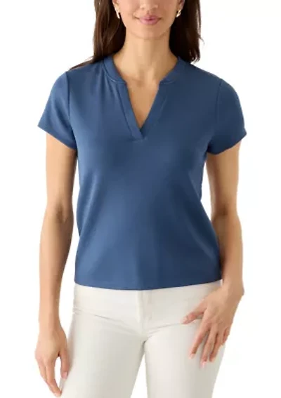 Women's Short Sleeve Split Neck Top