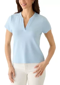 Women's Short Sleeve Split Neck Top