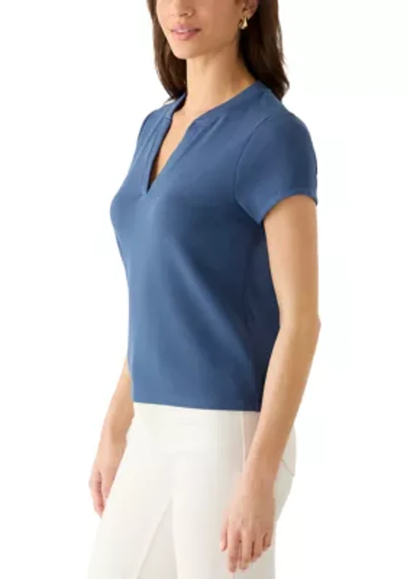 Women's Short Sleeve Split Neck Top
