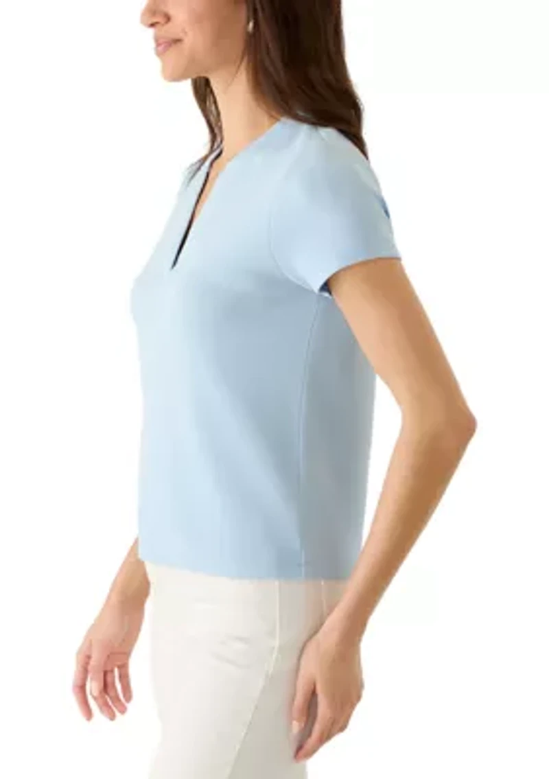 Women's Short Sleeve Split Neck Top