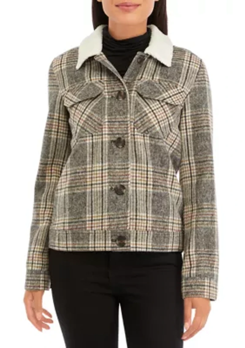 Women's Sherpa Collar Plaid Jacket