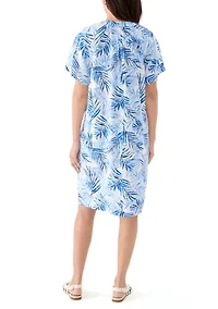 Women's Split Neck Printed Linen-Blend Dress