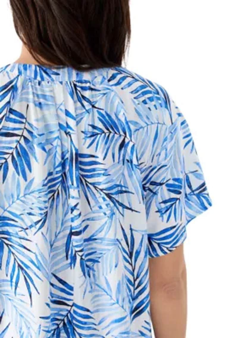 Women's Split Neck Printed Linen-Blend Dress