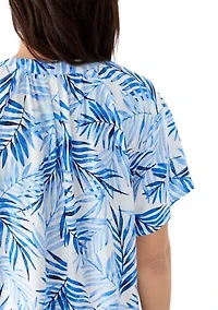 Women's Split Neck Printed Linen-Blend Dress