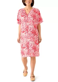 Petite Short Sleeve Split Neck Printed Dress