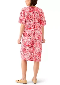 Petite Short Sleeve Split Neck Printed Dress