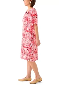 Petite Short Sleeve Split Neck Printed Dress
