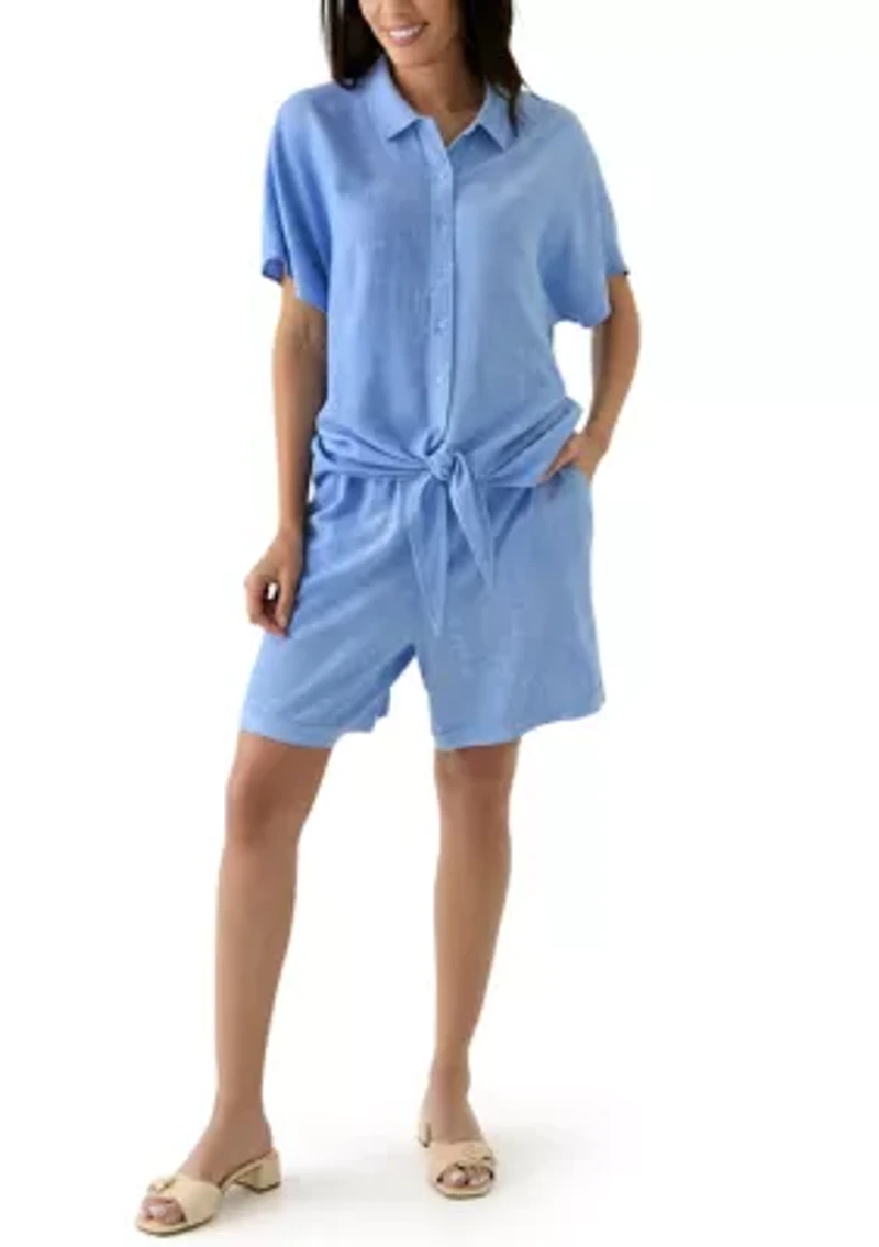 Women's Linen Blend Cross Dyed Shorts