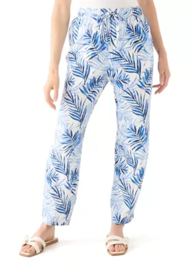 Petite Pull On Printed Linen Blend Trousers
