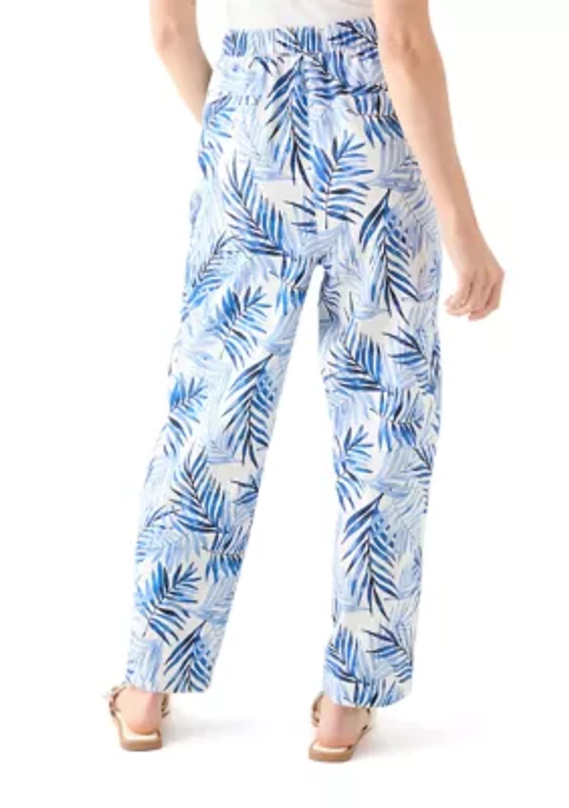 Petite Pull On Printed Linen Blend Trousers