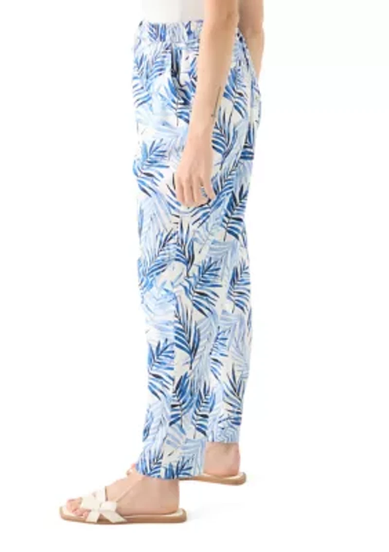 Petite Pull On Printed Linen Blend Trousers