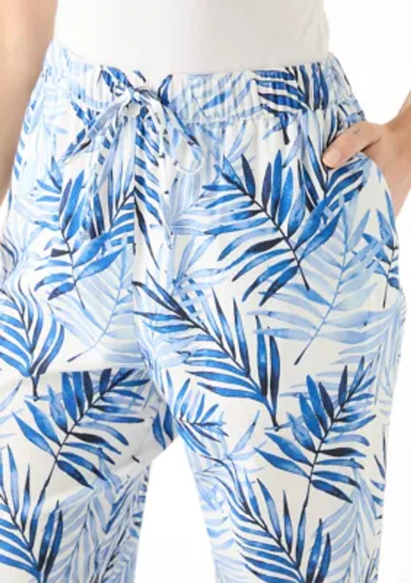 Petite Pull On Printed Linen Blend Trousers