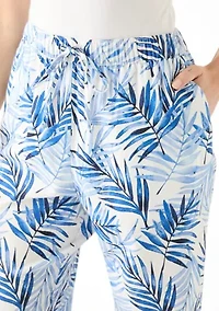 Petite Pull On Printed Linen Blend Trousers