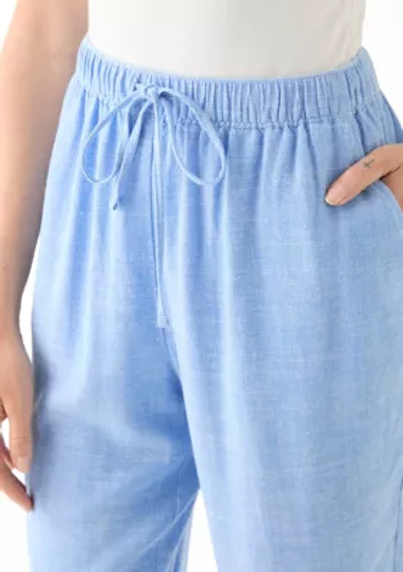 Petite Pull On Linen Blend Trousers