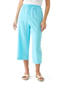 Petite Pull On Linen Cropped Pants