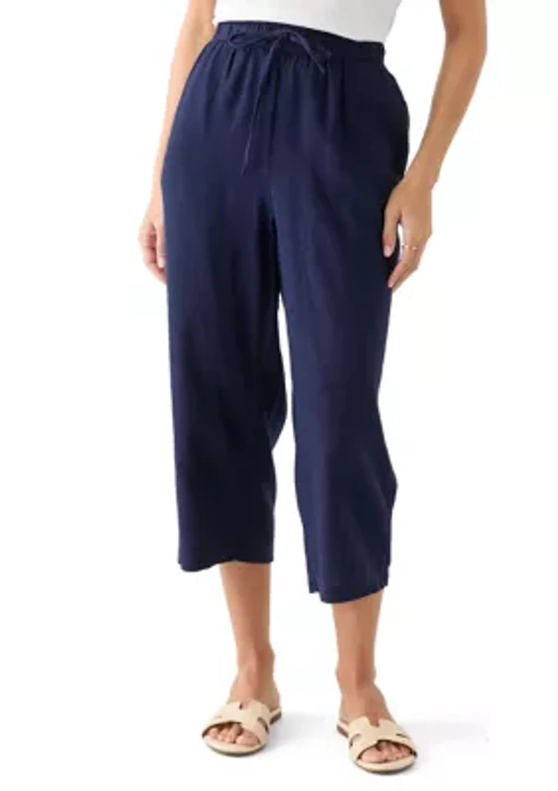 Petite Pull On Linen Cropped Pants