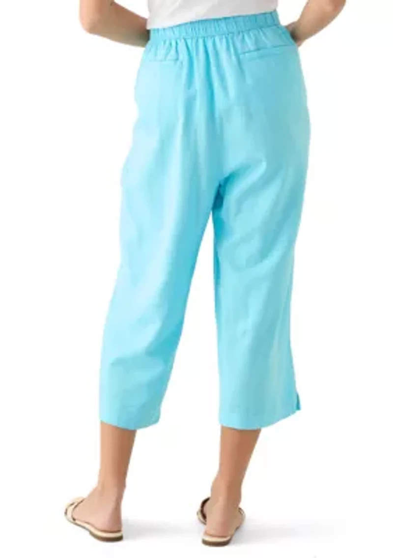 Petite Pull On Linen Cropped Pants