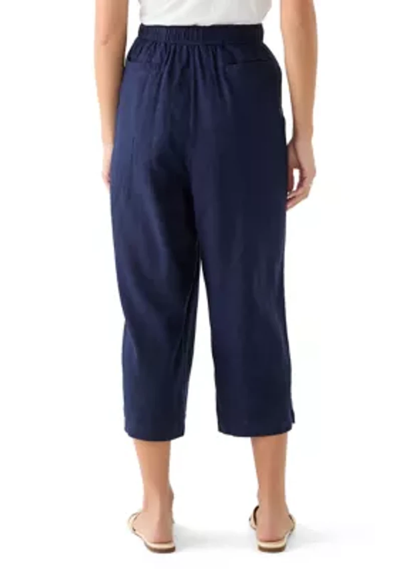 Petite Pull On Linen Cropped Pants