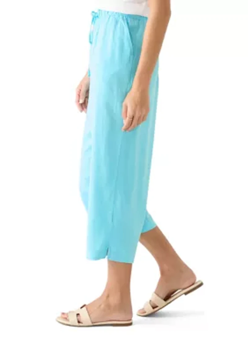 Petite Pull On Linen Cropped Pants