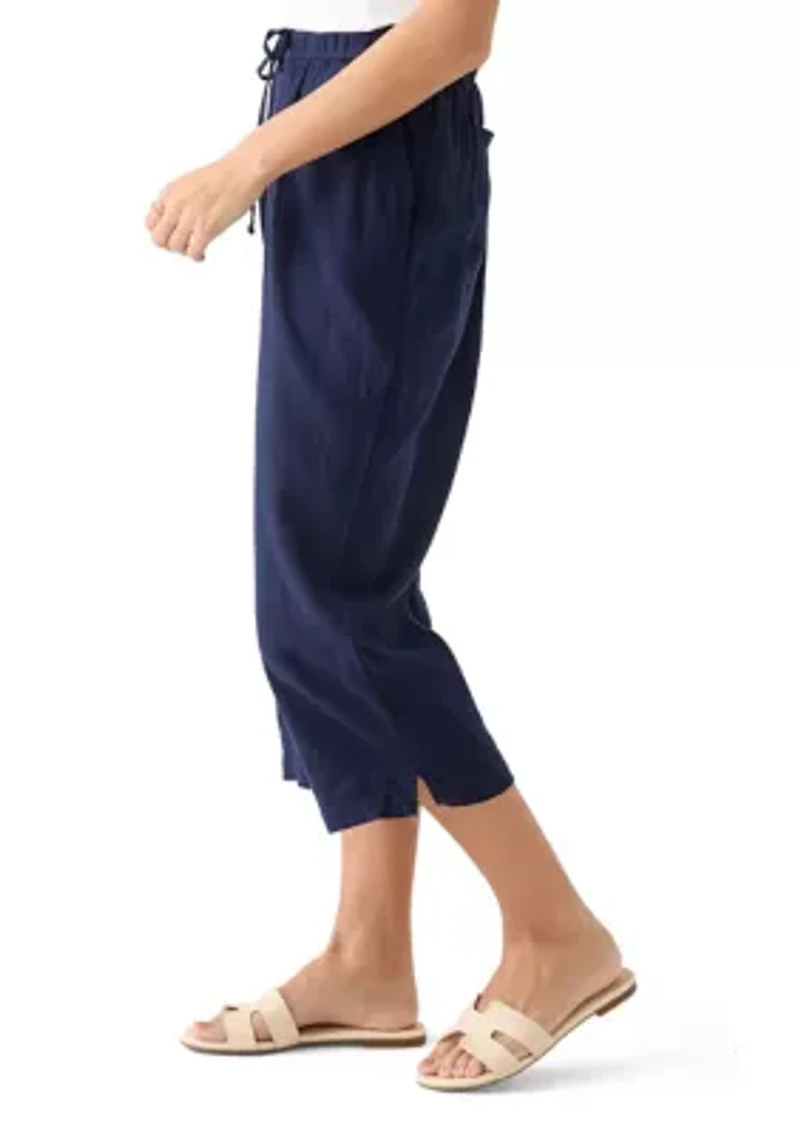 Petite Pull On Linen Cropped Pants