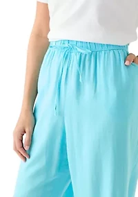 Petite Pull On Linen Cropped Pants