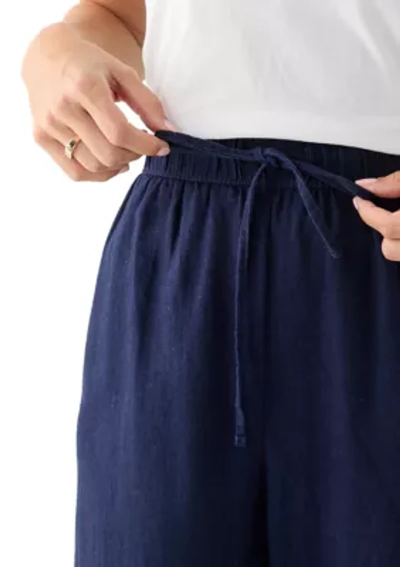 Petite Pull On Linen Cropped Pants