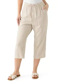 Petite Pull On Cropped Linen Pants