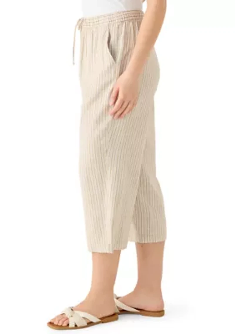 Petite Pull On Cropped Linen Pants