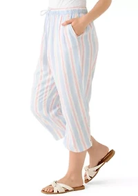 Petite Pull On Cropped Linen Pants