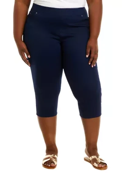 Plus Cotton Solid Capri Pants