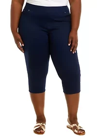 Plus Cotton Solid Capri Pants