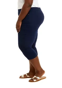 Plus Cotton Solid Capri Pants