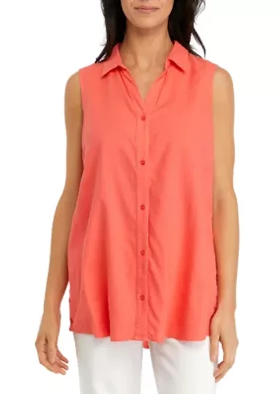 Women's Sleeveless Side Button Linen Tunic