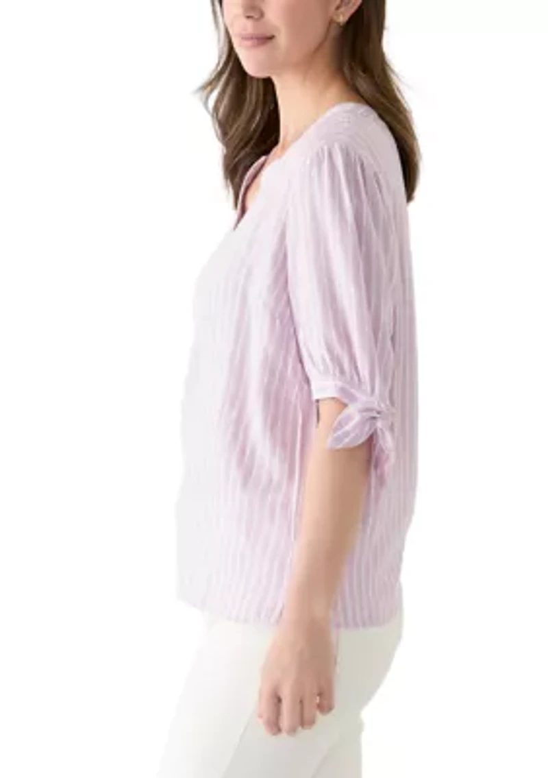 Women's Elbow Sleeve Tie Detail Linen Top