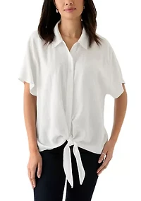 Women's Short Sleeve Tie Front Shirt