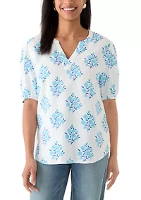 Women's Elbow Sleeve Linen Popover Top