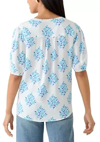 Women's Elbow Sleeve Linen Popover Top