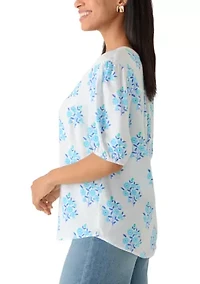 Women's Elbow Sleeve Linen Popover Top