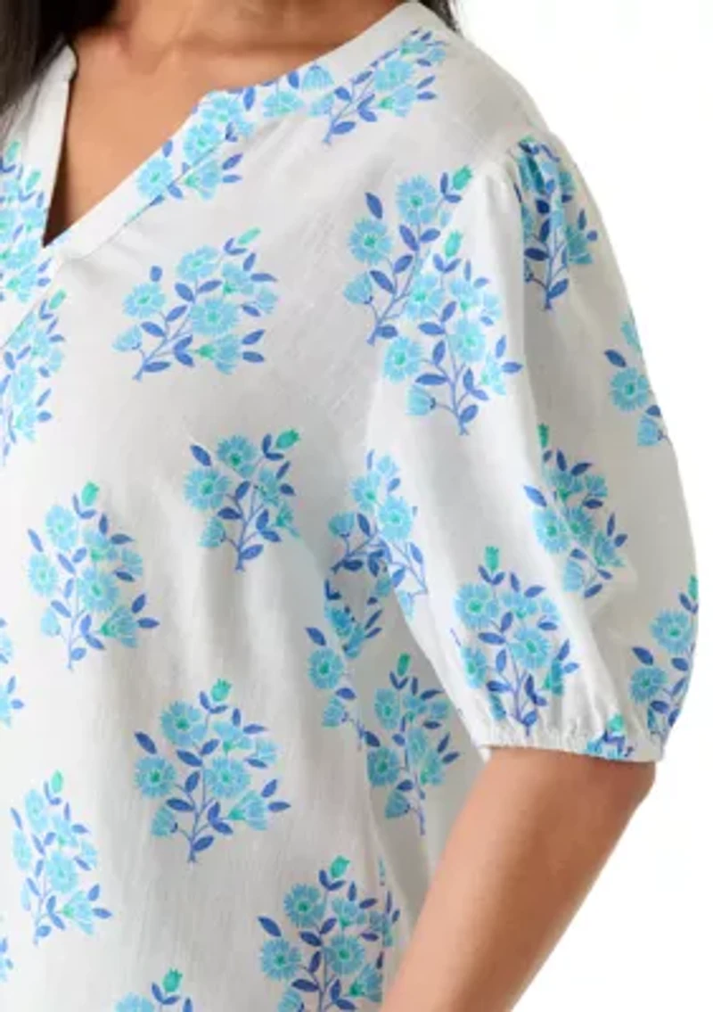 Women's Elbow Sleeve Linen Popover Top