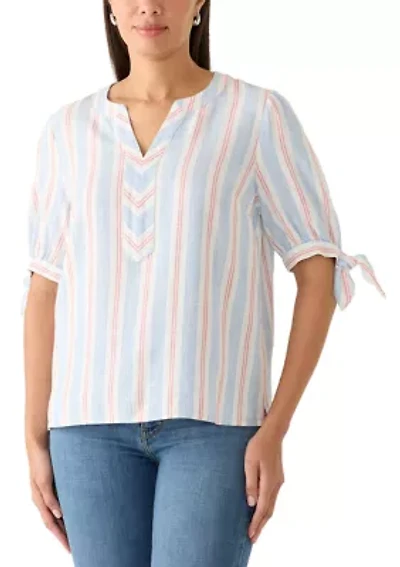 Women's Elbow Sleeves Tie Detail Linen Top