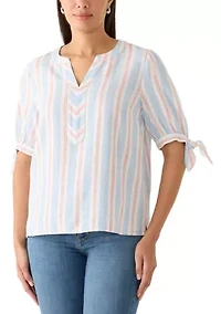 Women's Elbow Sleeves Tie Detail Linen Top