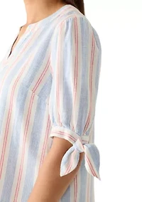 Women's Elbow Sleeves Tie Detail Linen Top