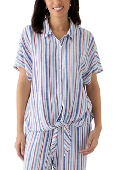 Women's Striped Button Down Tie Front Shirt