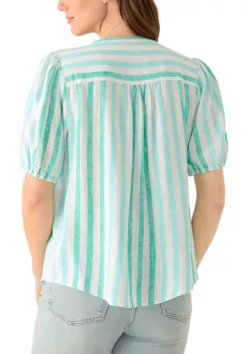 Women's Elbow Sleeve Linen Popover Top