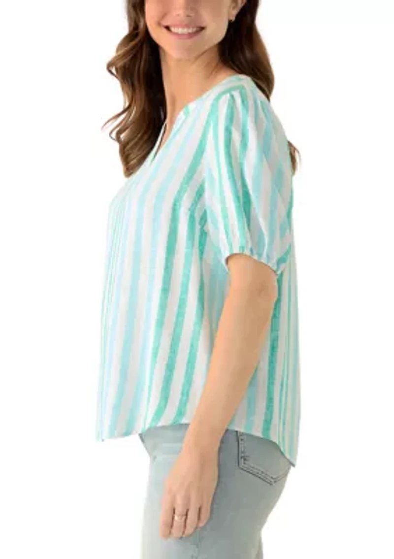 Women's Elbow Sleeve Linen Popover Top