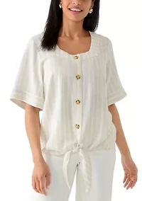 Women's Elbow Sleeve Tie Front Striped Shirt