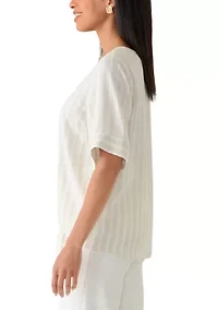 Women's Elbow Sleeve Tie Front Striped Shirt