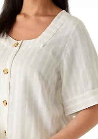 Women's Elbow Sleeve Tie Front Striped Shirt