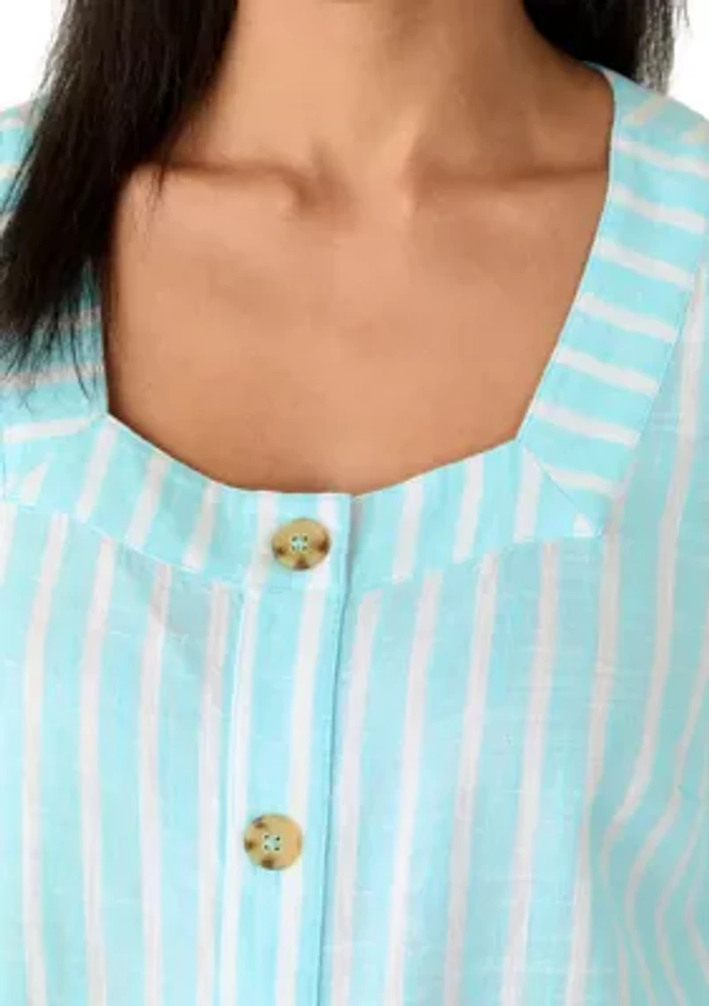 Women's Elbow Sleeve Tie Front Striped Shirt